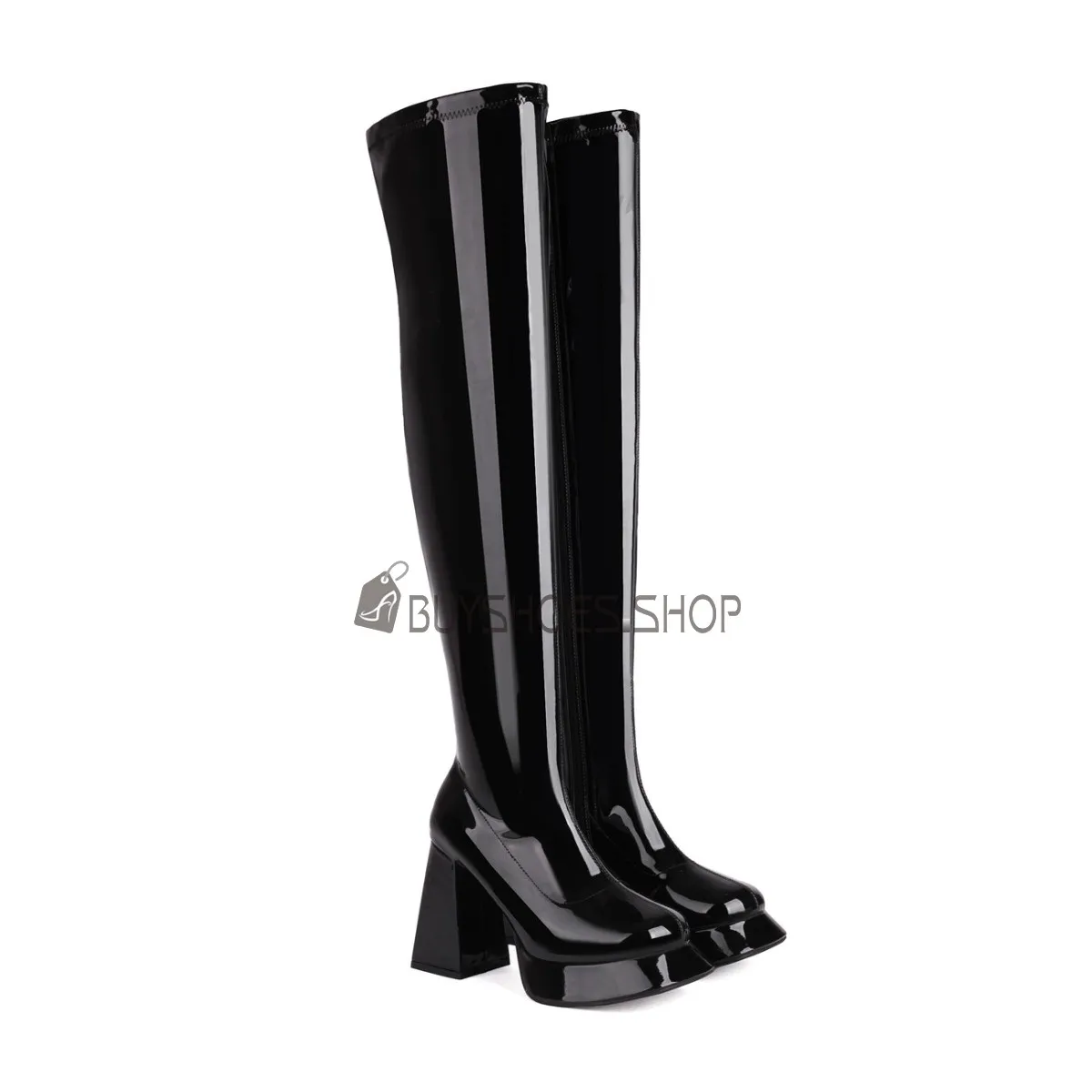Botte Au Dessus Du Genou Bottes Hautes Talon Epais Classique Habillé Plateforme Talon 10 cm Simili Cuir Talon Carré