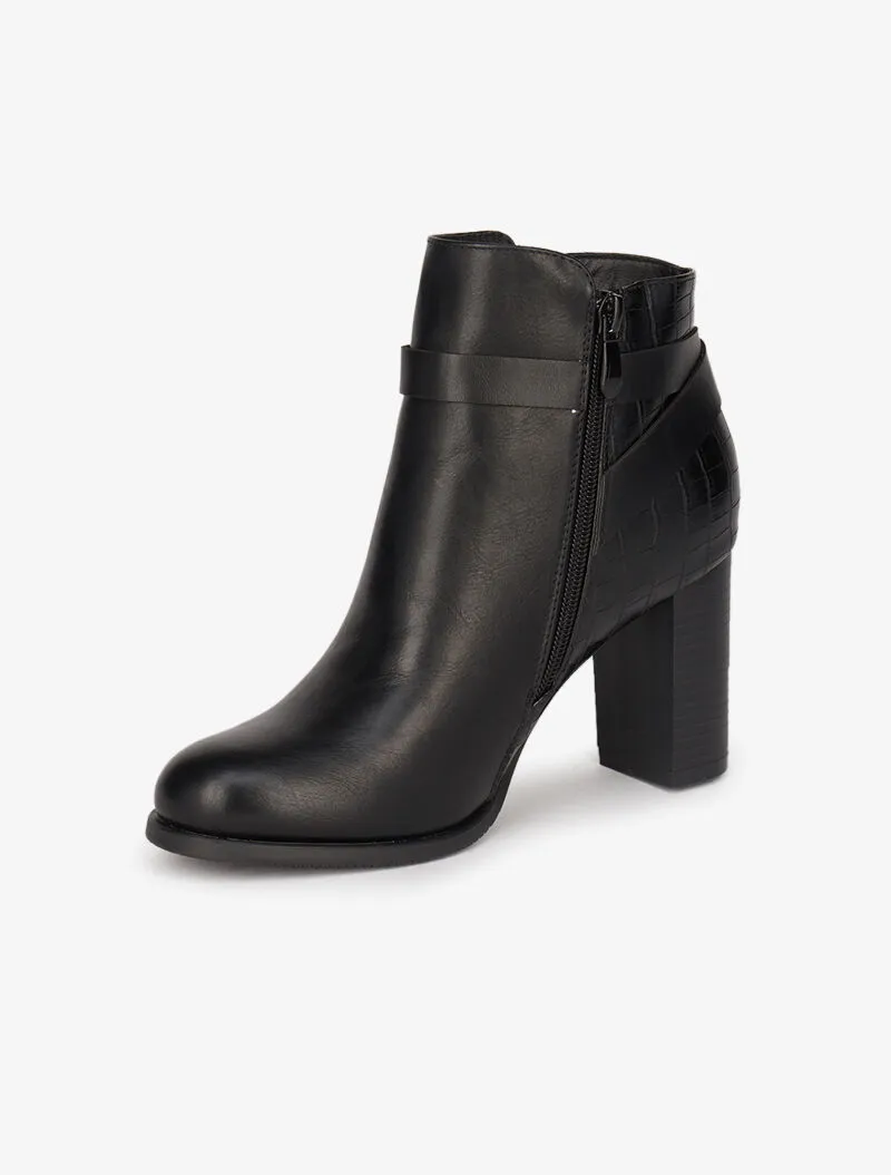 Bottines bi-matière à talon - Noir