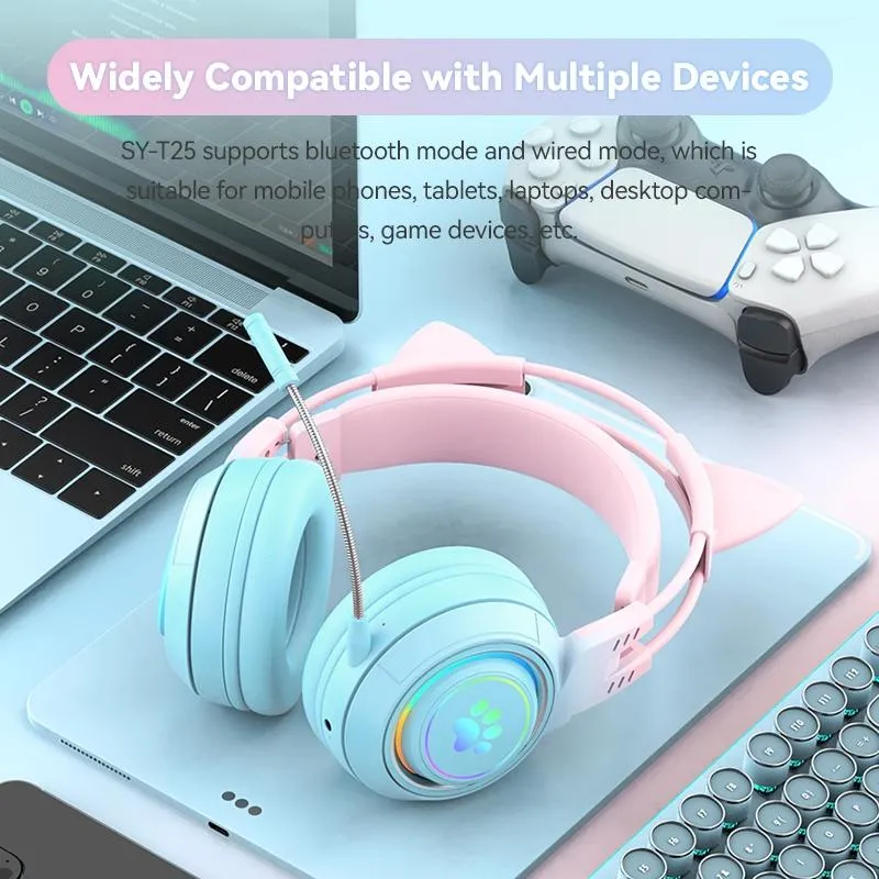 Casque Audio Bluetooth Sans Fil Oreilles De Chat RGB