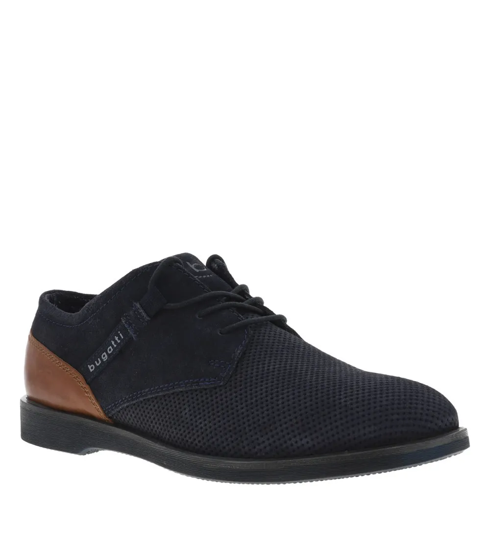 Derbies BUGATTI à talon plat en cuir nubuck marine