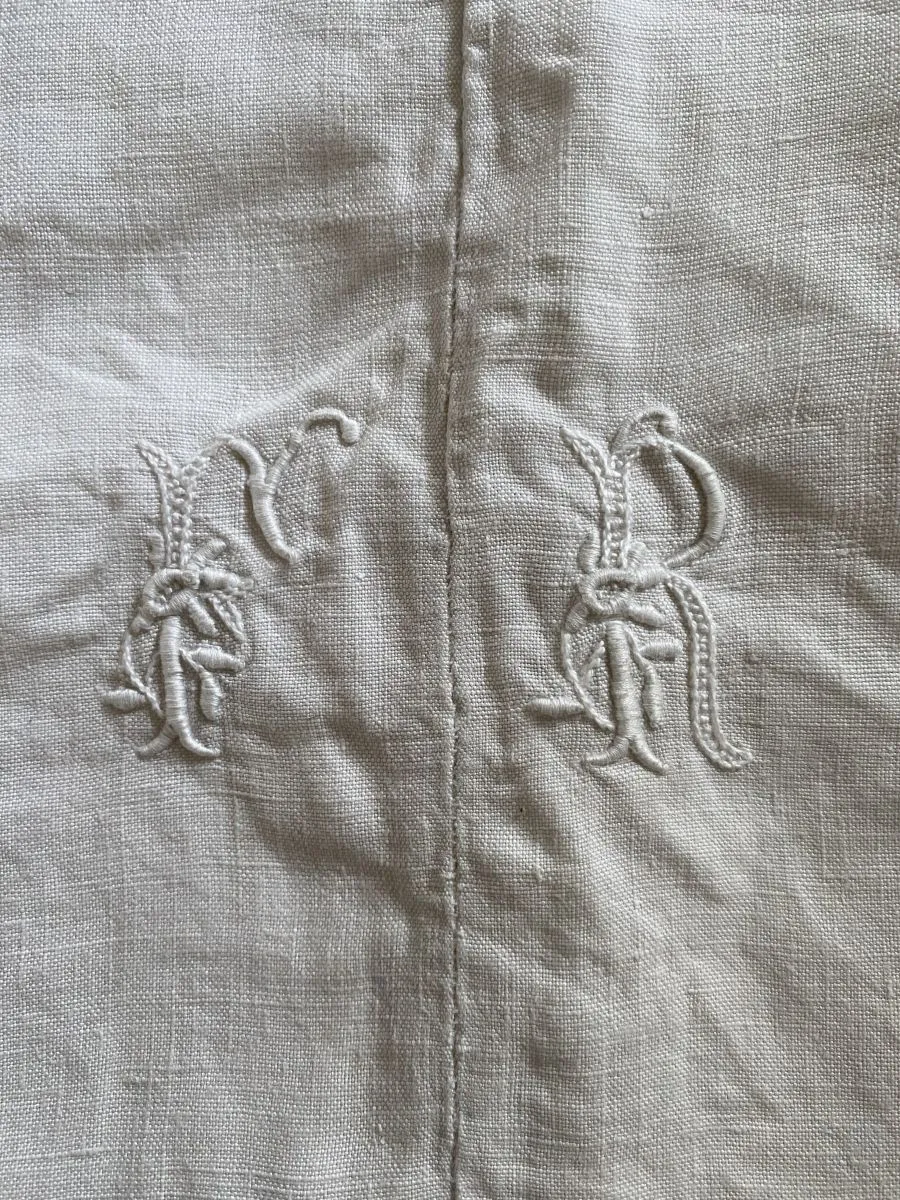 Drap de trousseau fil de lin fin 19e.
