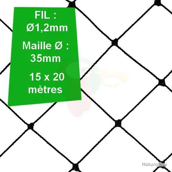 Filet de volière Noué maille Ø35mm fil Ø1.2 15x20m