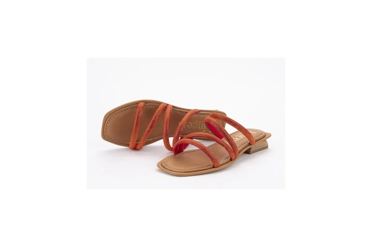Mules à petit talon multi lanières - Orange