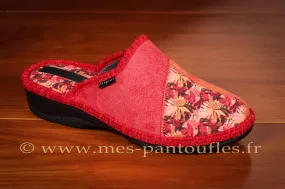 Mules à talon velours fleuri orange