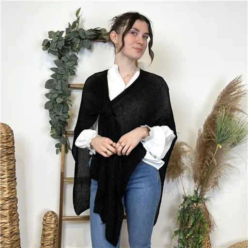 Poncho Été Fil Argenté Noir - Bleu Clair