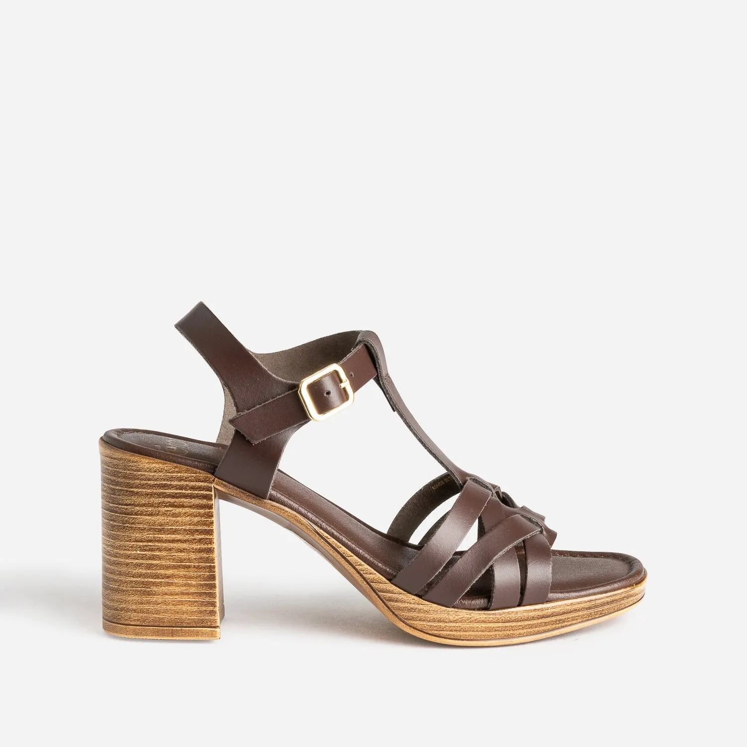 Sandale à talon marron cuir  - Sandales Femme | ERAM