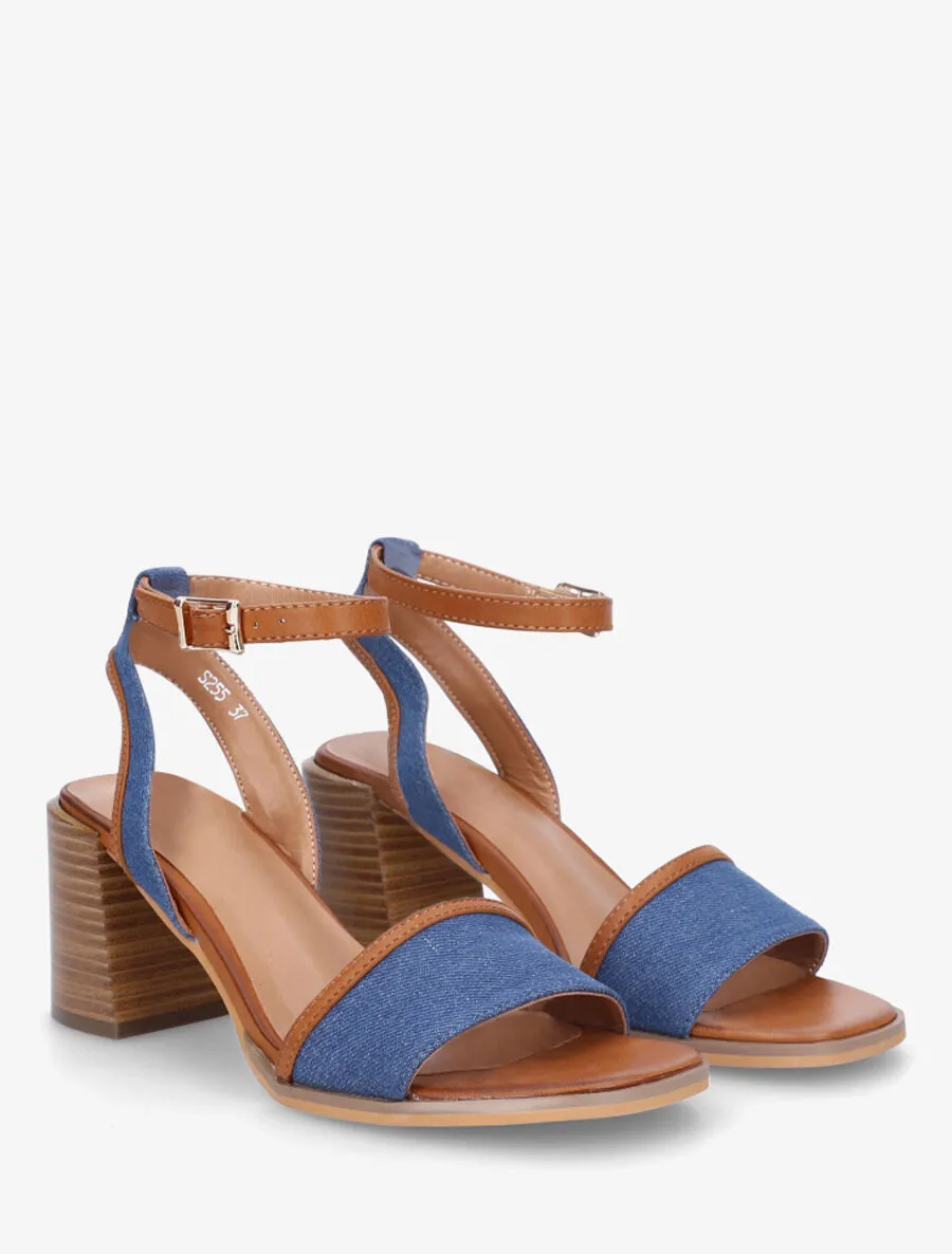 Sandales à talon en tissu effet denim