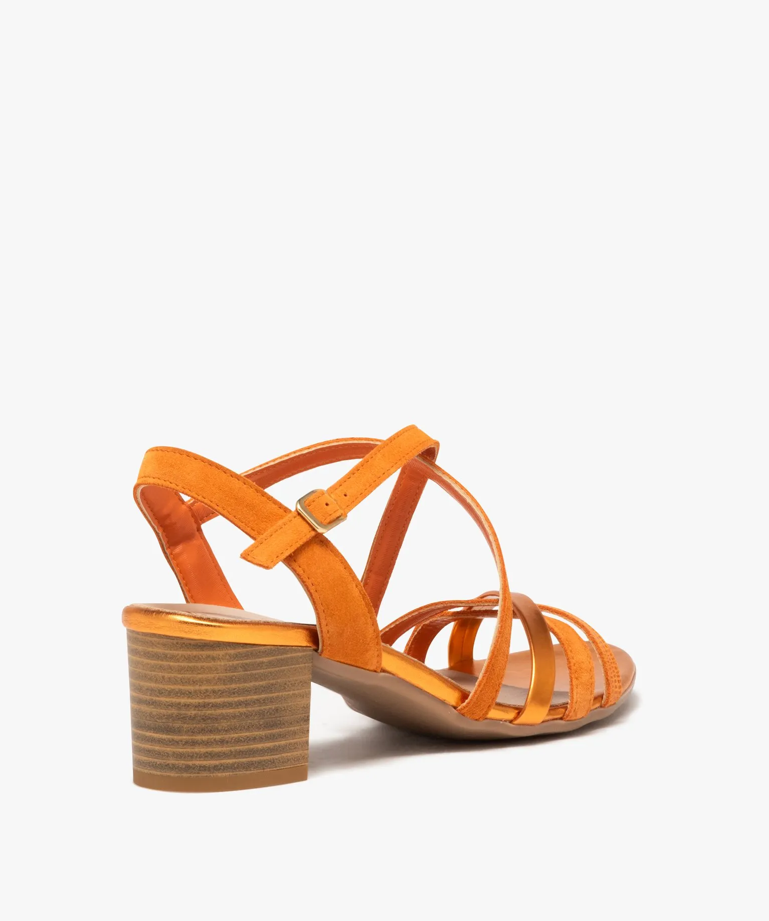sandales femme a talon carre avec brides en cuir fantaisie - taneo orange sandales a talon