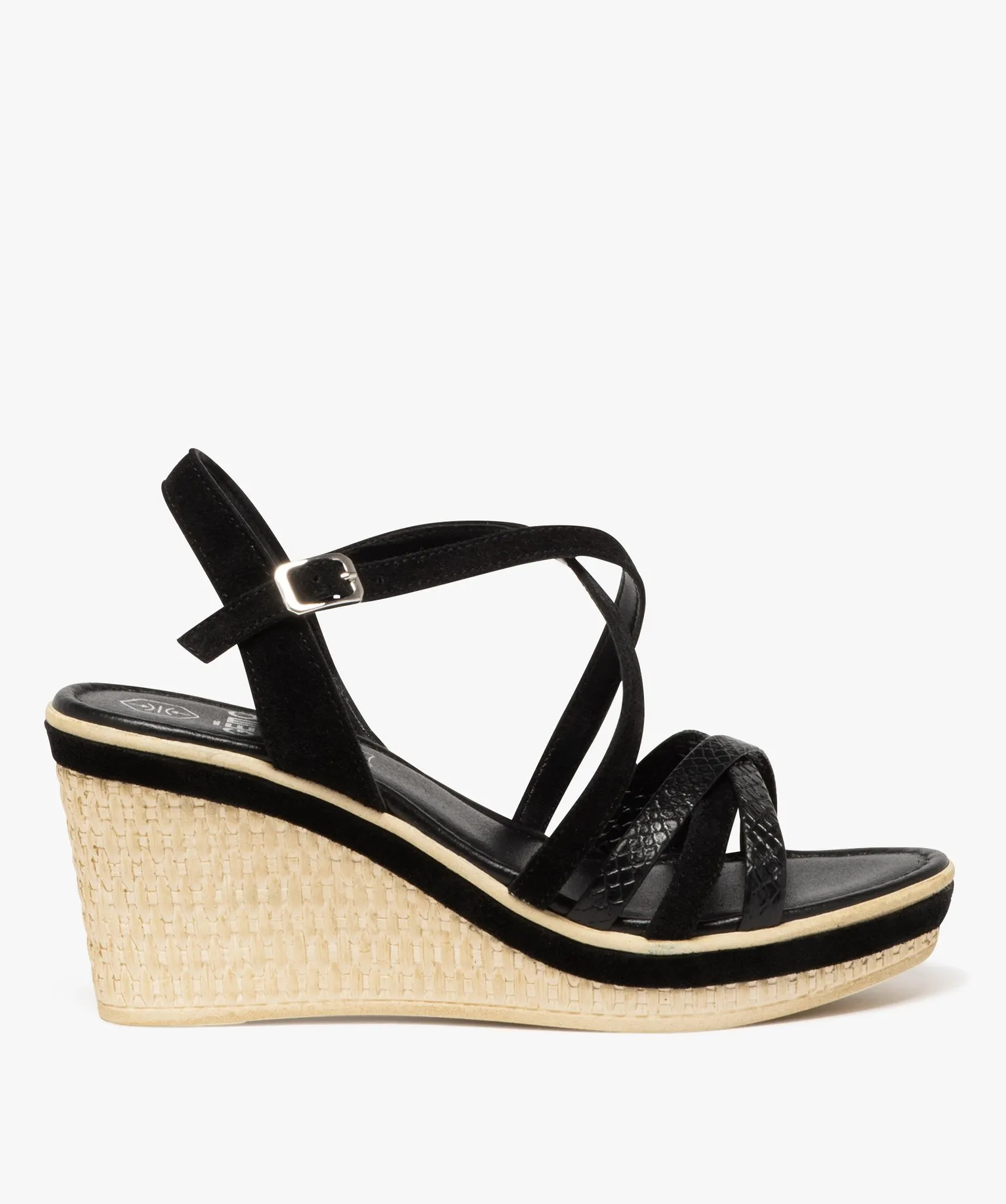 sandales femme a talon compense corde imitation avec brides unies fantaisie noir sandales a talon