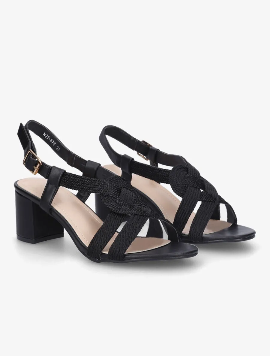 Sandales tressées à talon - Noir