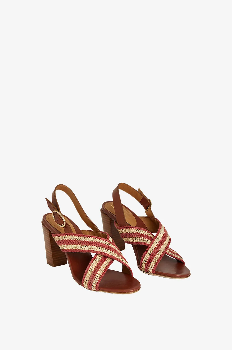 Sandales à talon en raphia multicolore tressé 80