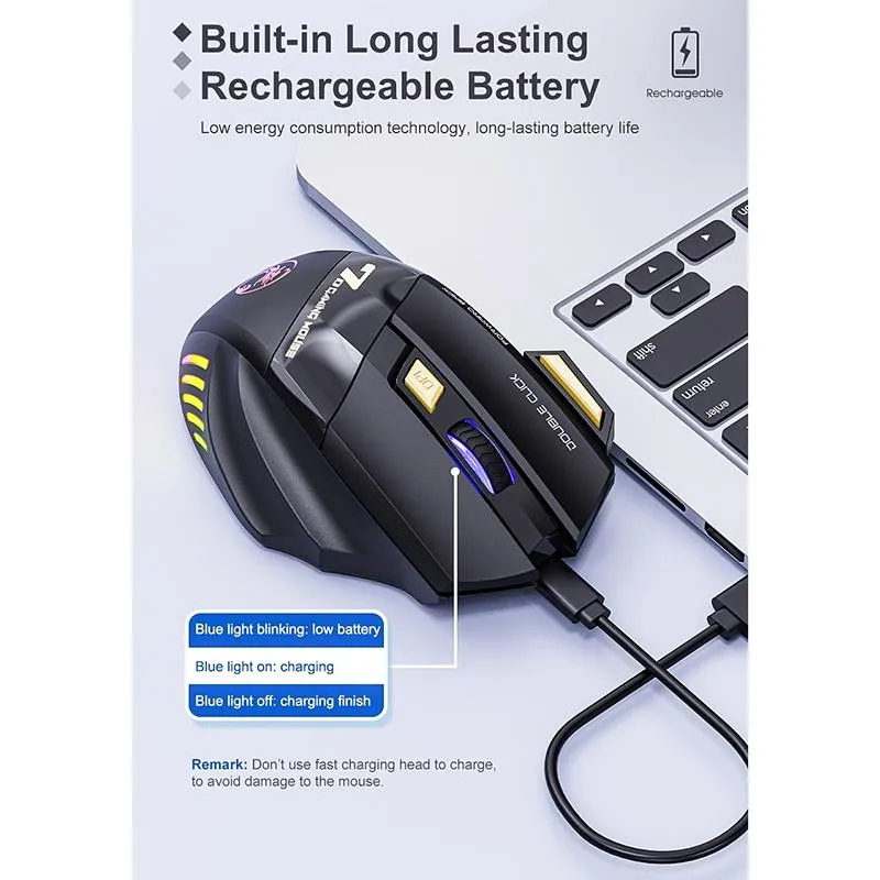 Souris Gaming Sans Fil Silencieuse RGB Rechargeable