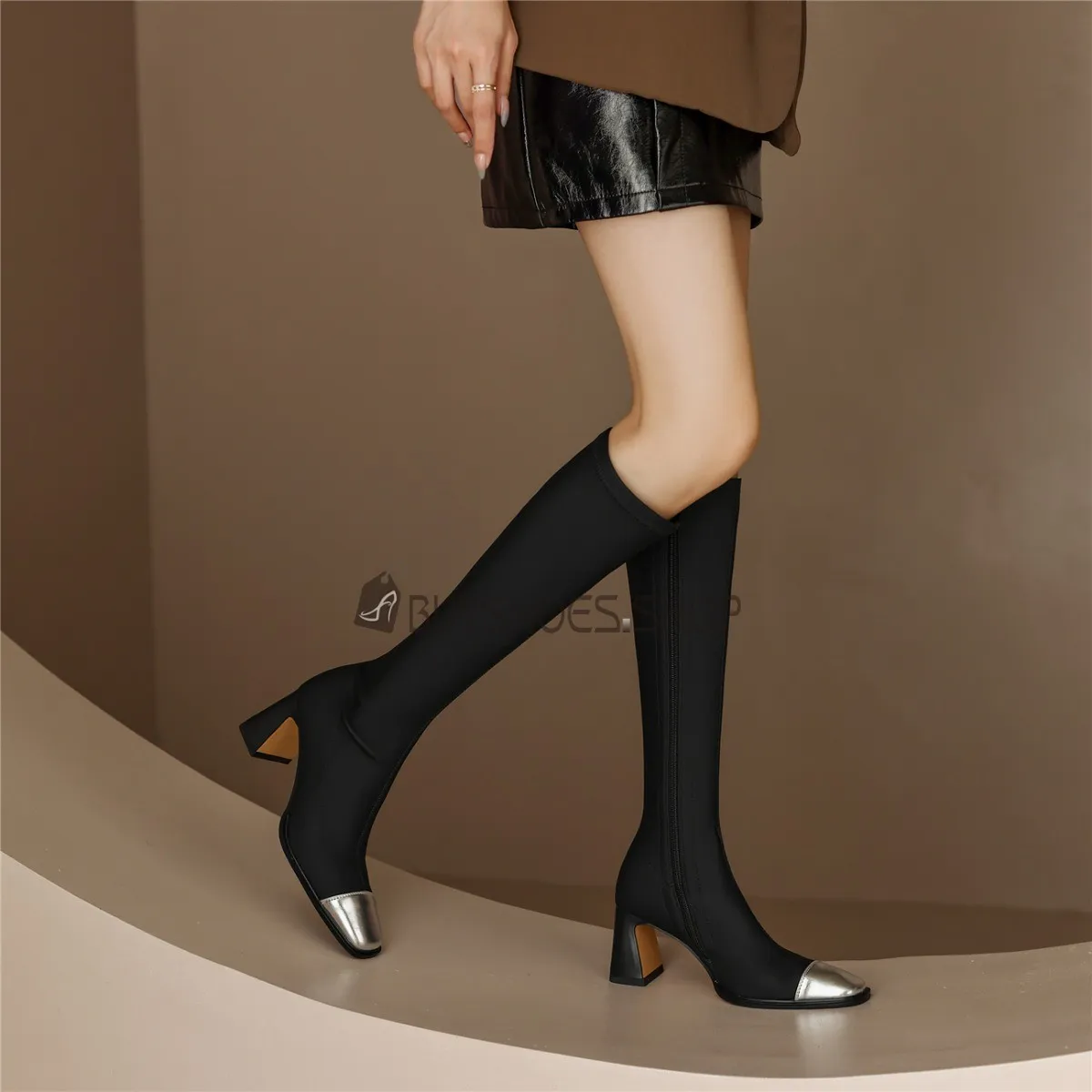 Talon Carré Talons Epais Élégantes Bottes Genoux Chaussette Boots Femme Bottes Haute Classique Talon 7 cm